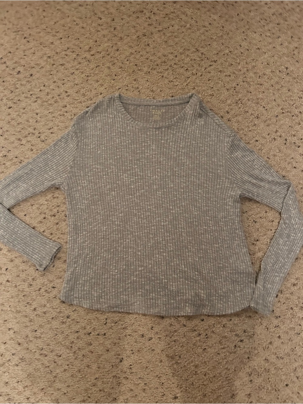 American Eagle Gray Ribbed Long-Sleeve Women's Top